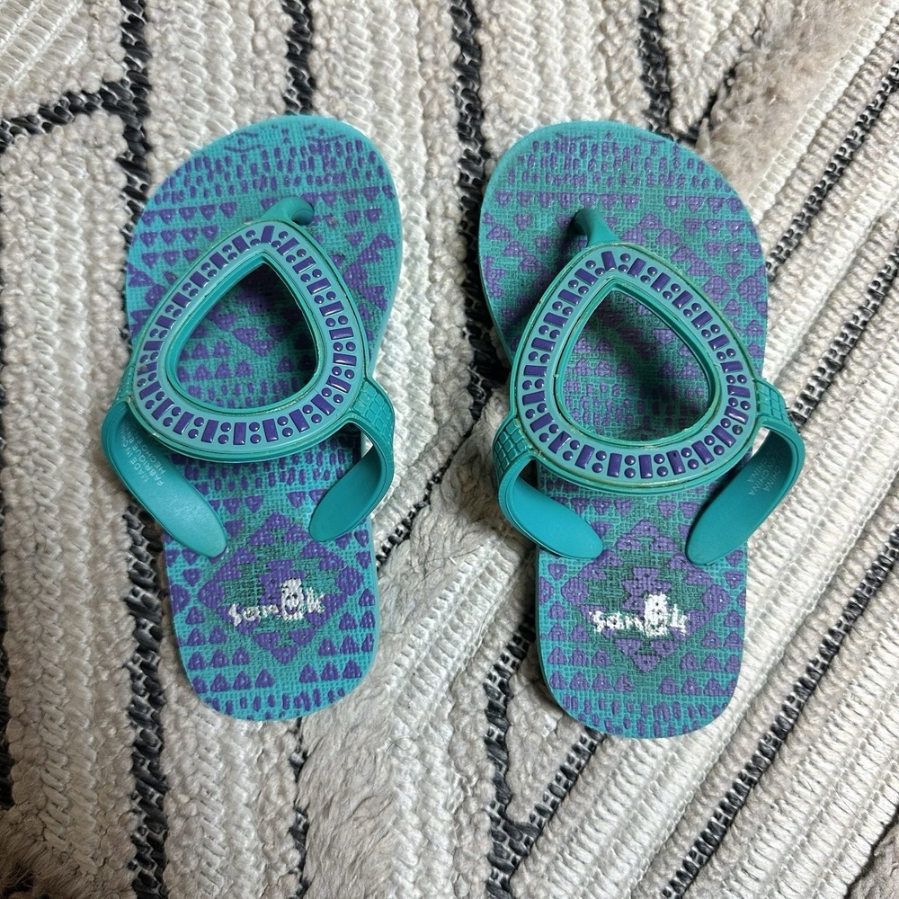 Sanuk Toddler Girl Flip‎ Flop Sandals Sz 7-10 Blue Summer Shoes Vacation Slip On